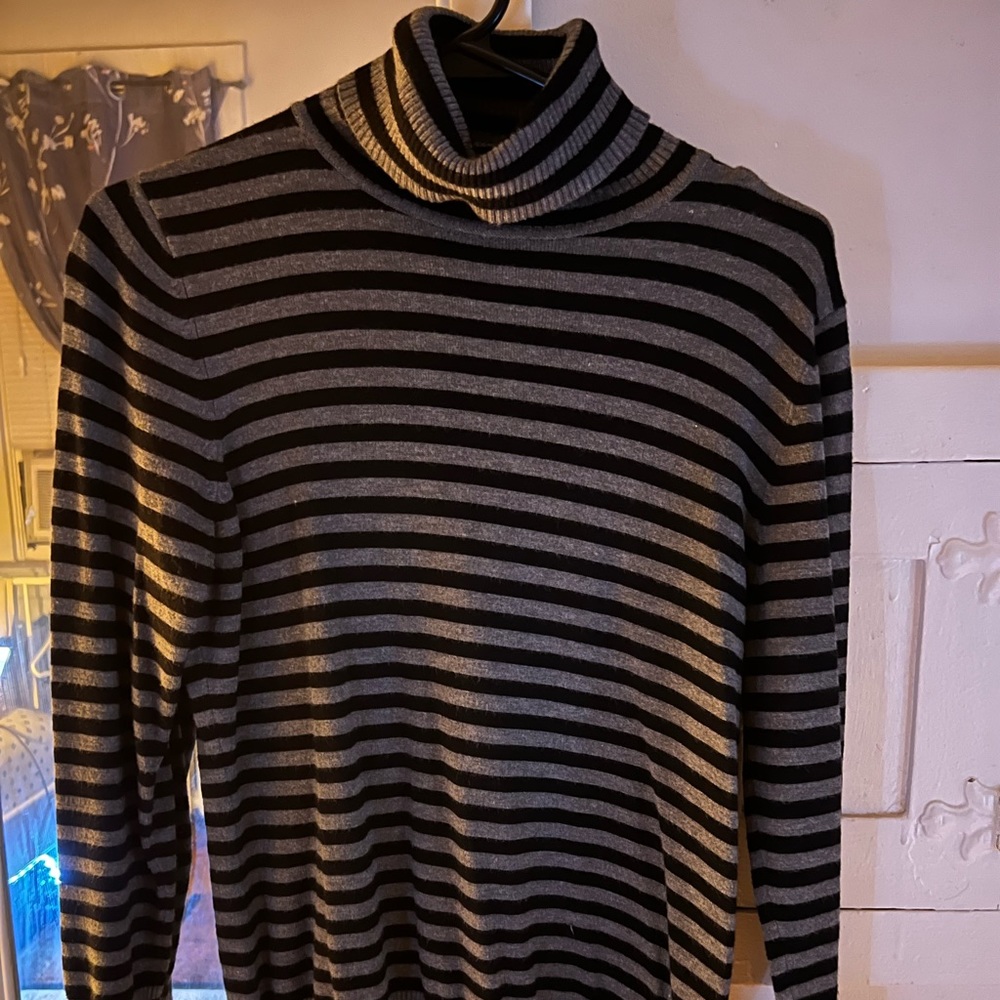 Joseph A. Striped Black and Grey Turtleneck